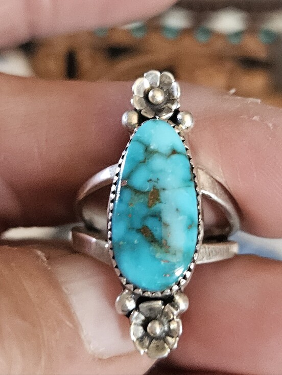 Native American Jewelry - Native American Navajo Silver Bisbee Turquoise Ring - Size 7.5